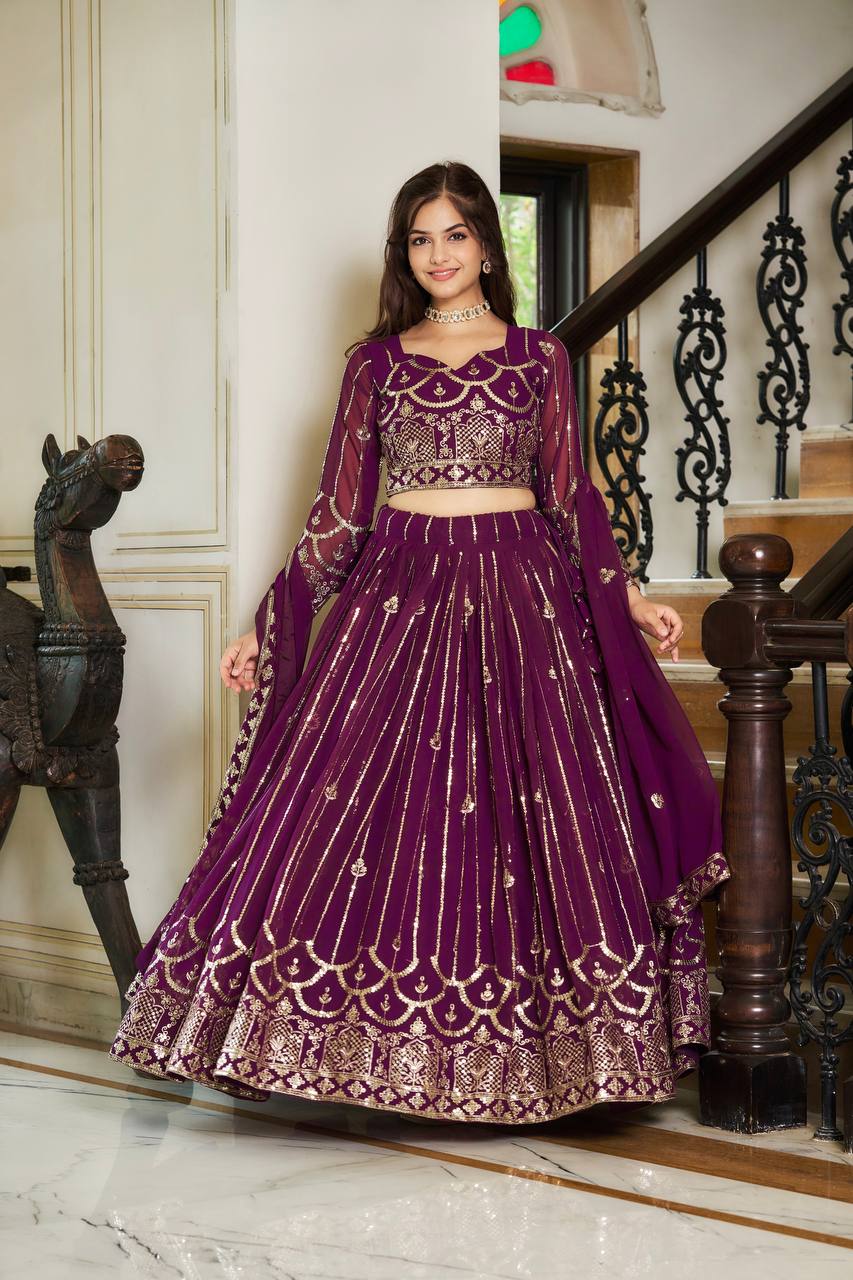 Festive Heavy  Embroidery Sequence Work Fox Georgette Lehenga Choli Set