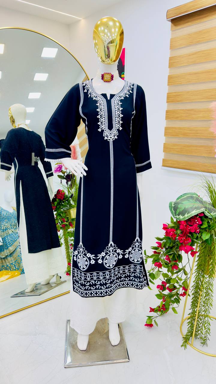 Elegant Designer Embroidered Rayon Sharara Suit Set