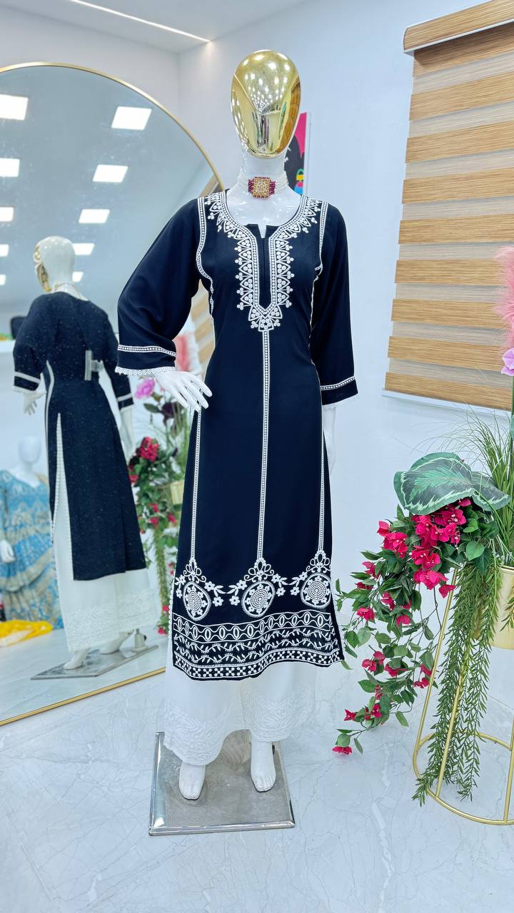 Elegant Designer Embroidered Rayon Sharara Suit Set