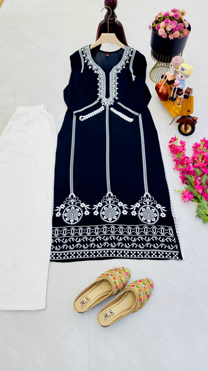 Elegant Designer Embroidered Rayon Sharara Suit Set