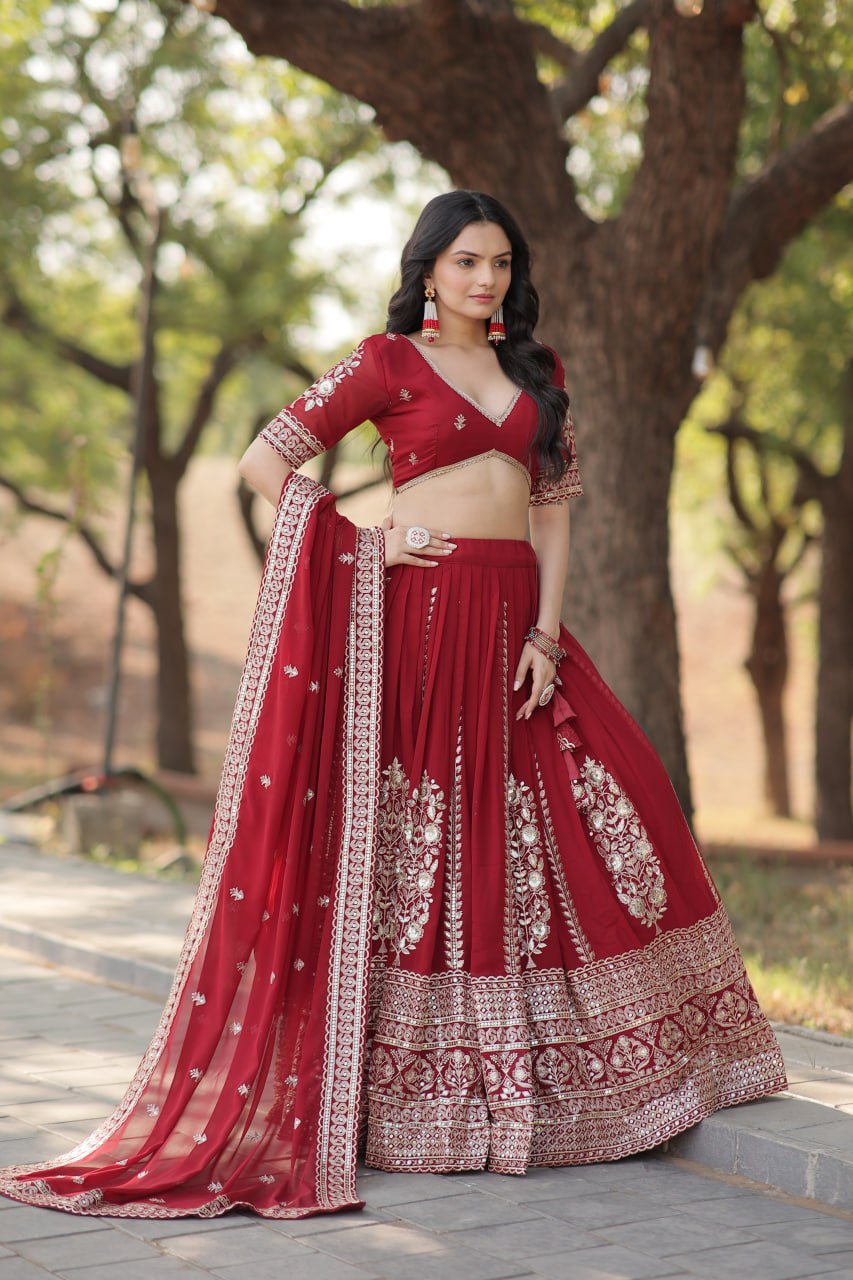 Heavy Sequins Embroidery Work Faux Blooming Georgette Lehenga Choli Set