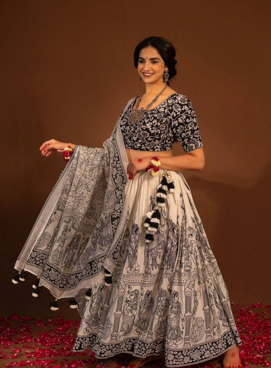 Kalamkari Print Lehenga Choli Set with Dupatta