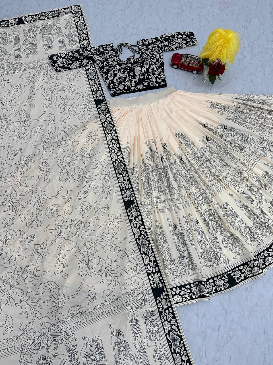 Kalamkari Print Lehenga Choli Set with Dupatta