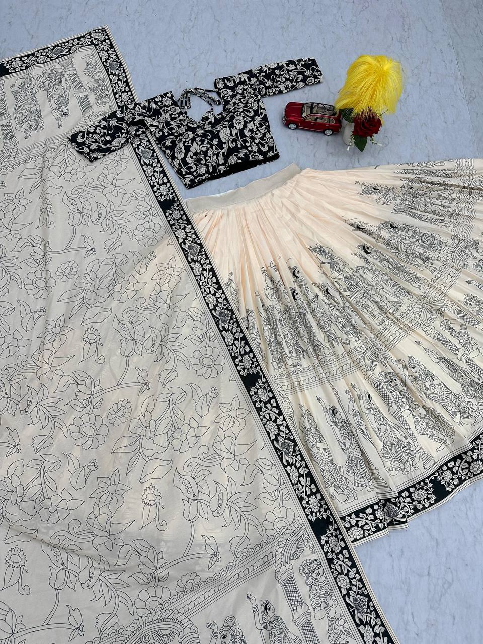 Kalamkari Print Lehenga Choli Set with Dupatta