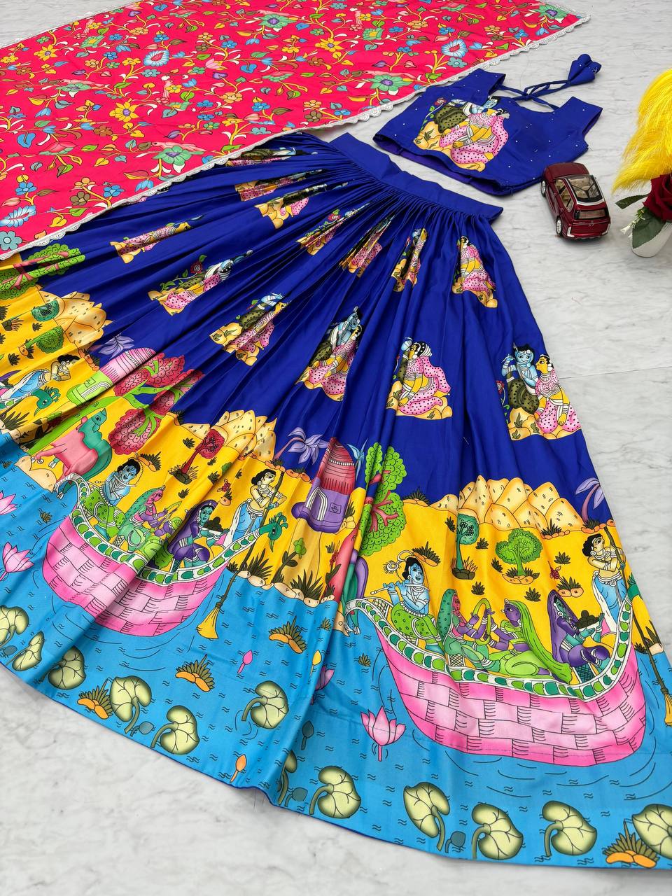 Festival Special Readymade  Kalamkari Print Cotton Lehenga Choli Set with Dupatta