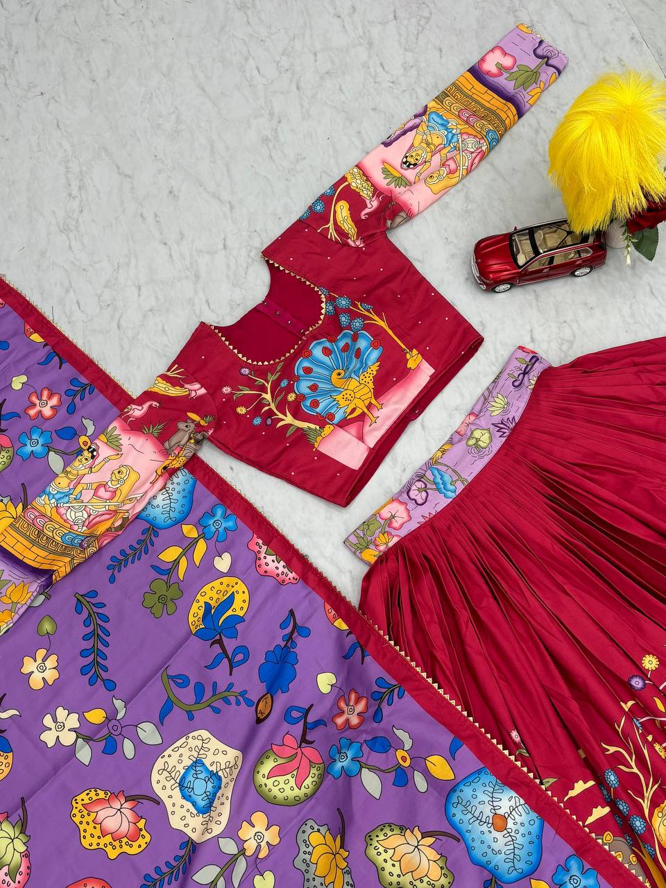 Festival Special Kalamkari Print Cotton Fabric Lehenga Choli Set