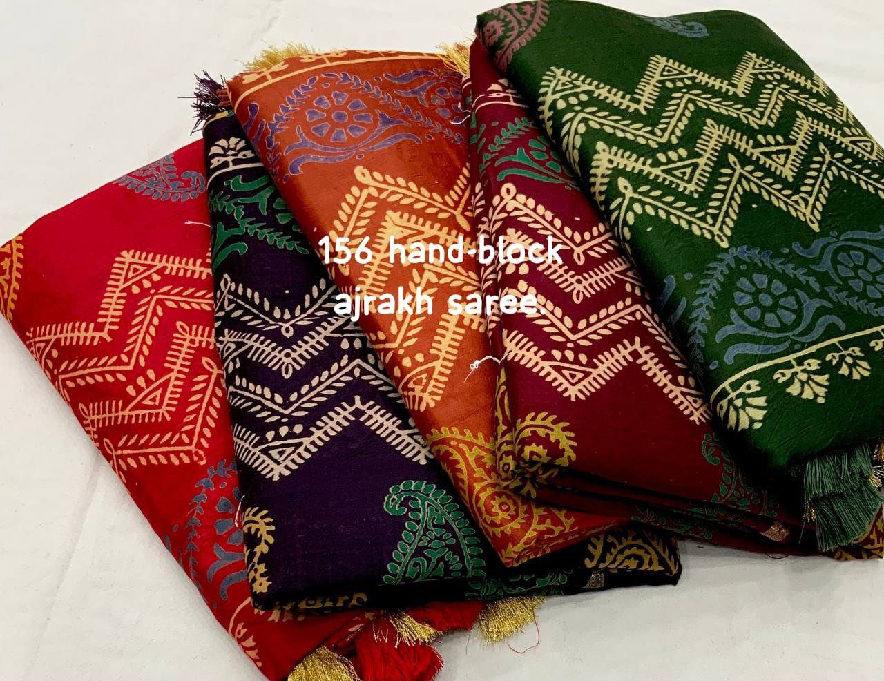 Premium Ajrakh Hand Block Zari Pattu Border Printed Chanderi Cotton Saree with Blouse