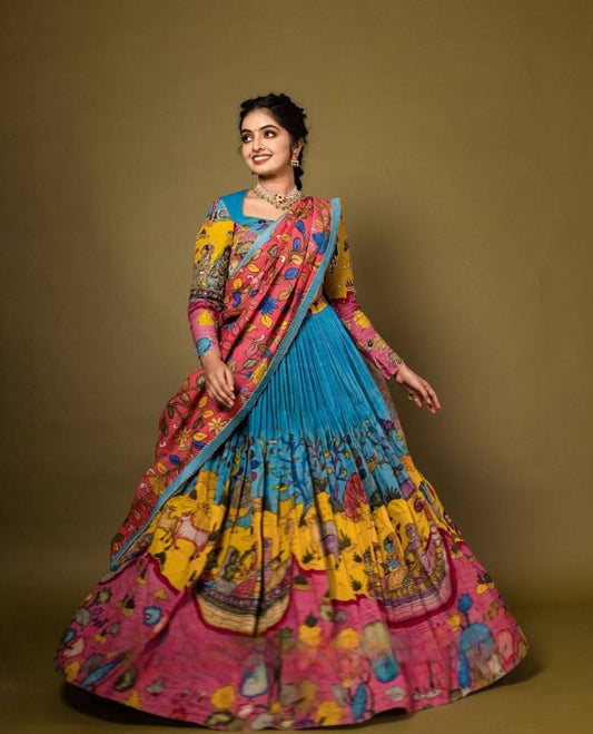 Kalamkari Cotton Lehenga Choli Set with Dupatta