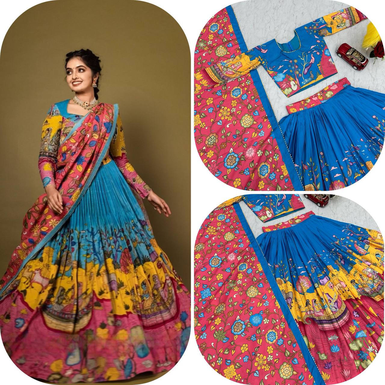 Kalamkari Cotton Lehenga Choli Set with Dupatta