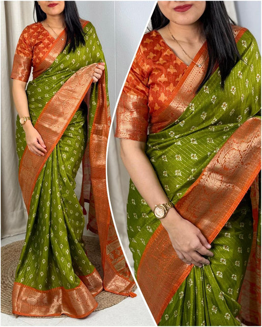 Elegant Printed Muslin Cotton Saree with Zari Jacquard Border and Tassels