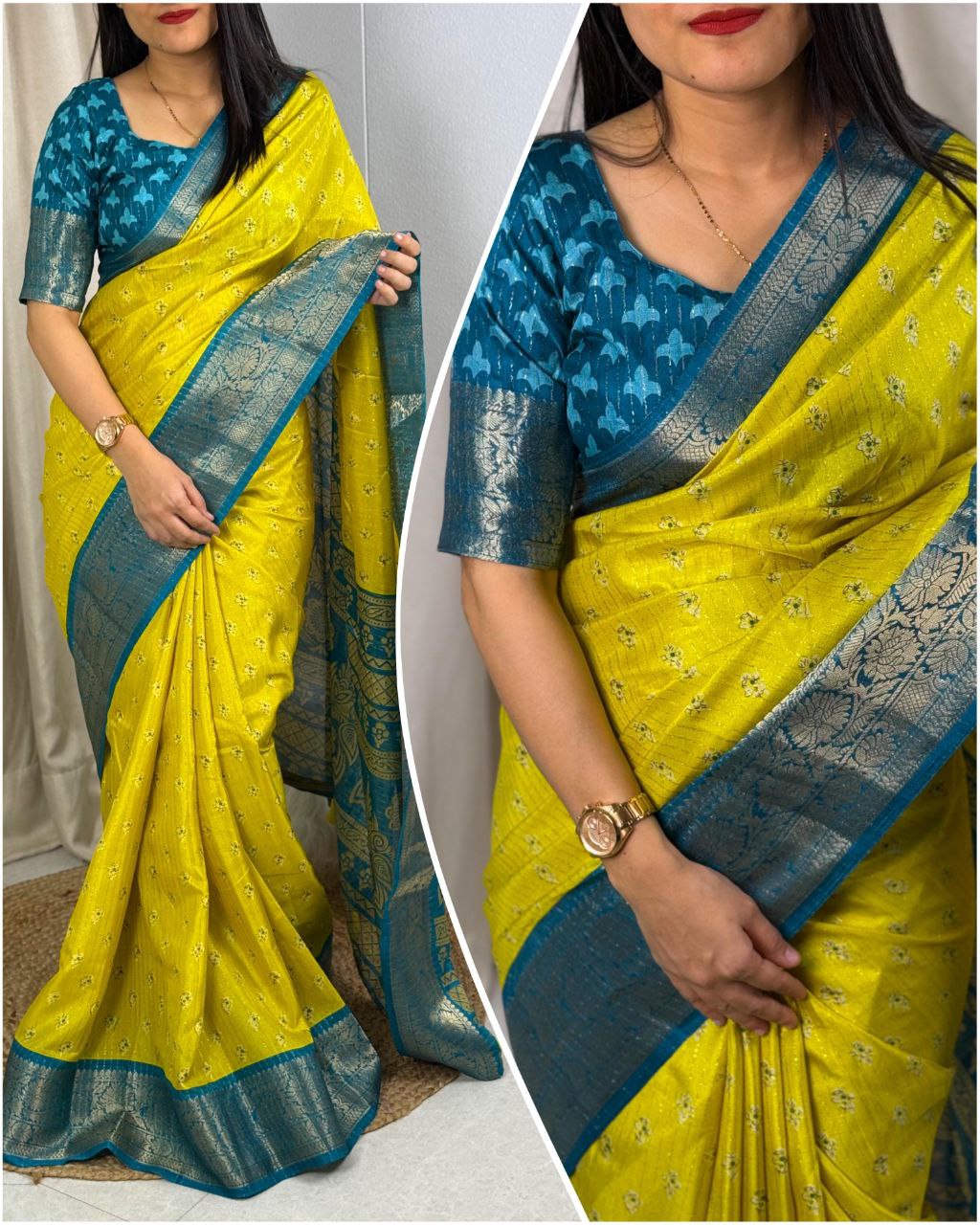 Elegant Printed Muslin Cotton Saree with Zari Jacquard Border and Tassels