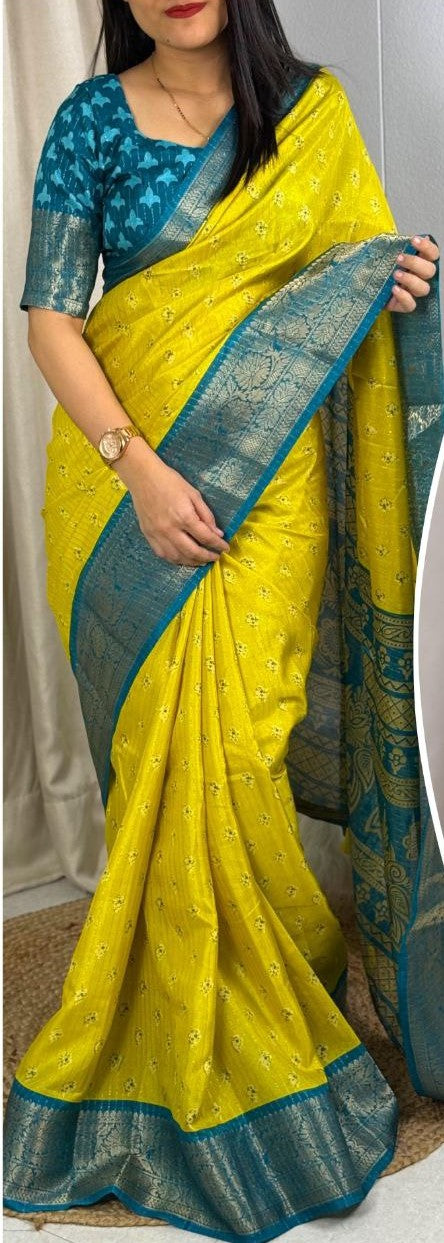 Elegant Printed Muslin Cotton Saree with Zari Jacquard Border and Tassels