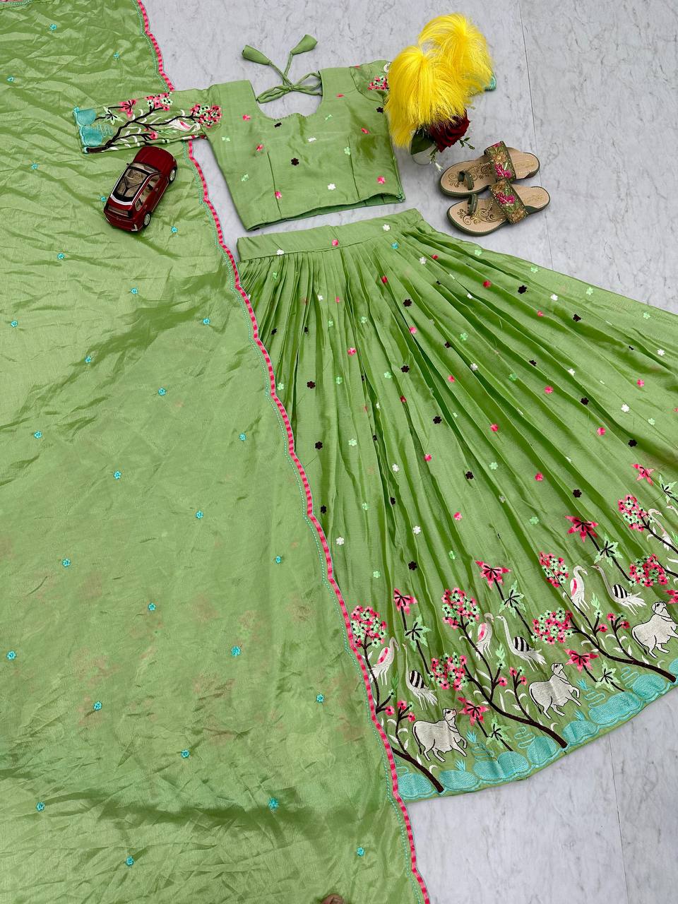 Festival Special Heavy Embroidery work Chinon Lehenga Choli Set