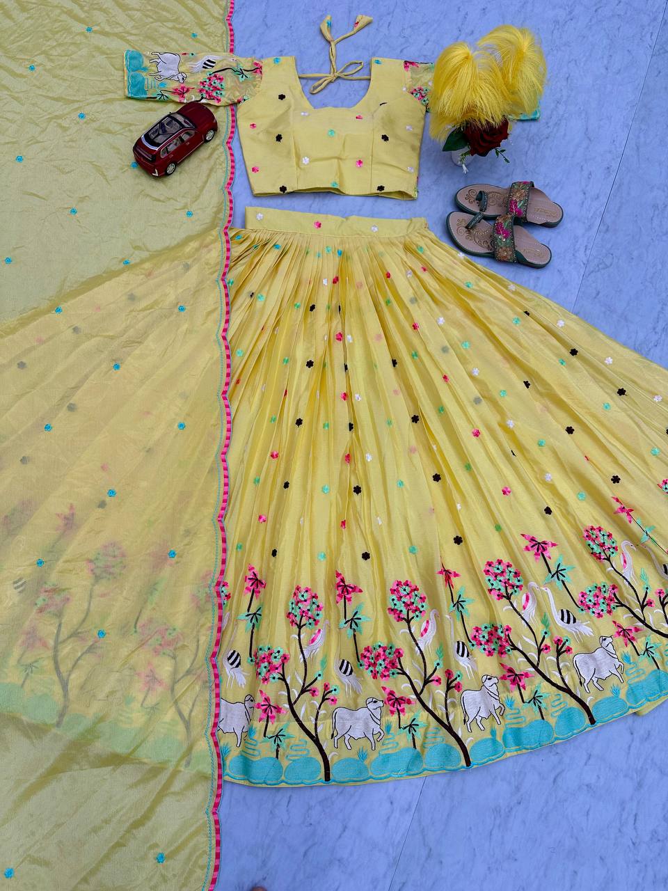 Festival Special Heavy Embroidery work Chinon Lehenga Choli Set