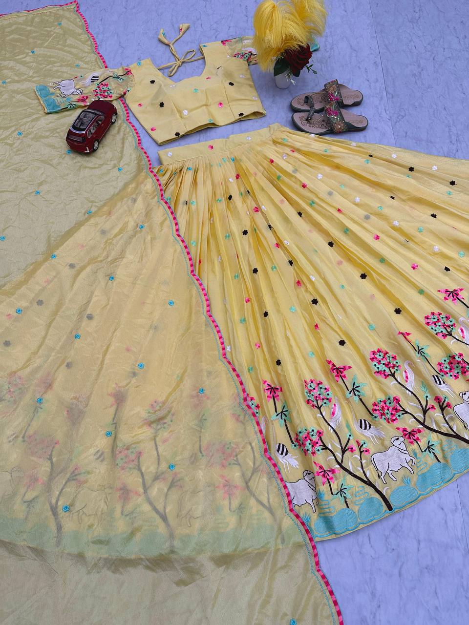 Festival Special Heavy Embroidery work Chinon Lehenga Choli Set