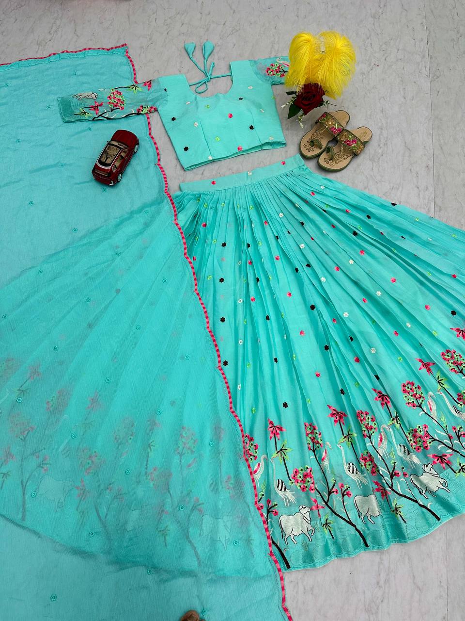 Festival Special Heavy Embroidery work Chinon Lehenga Choli Set