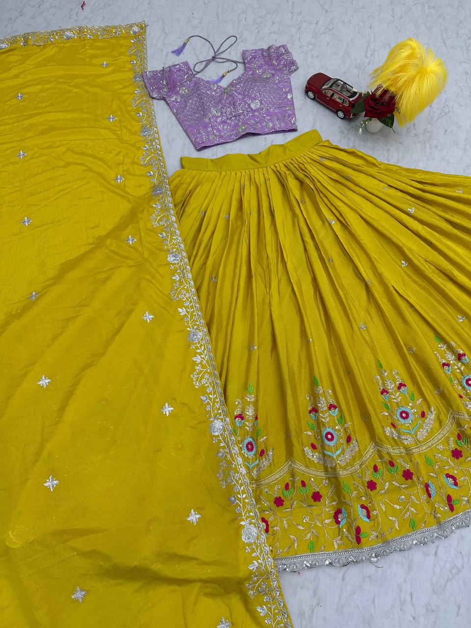 Heavy Embroidery Sequins Work Festival Special Chinon Lehenga Choli Set