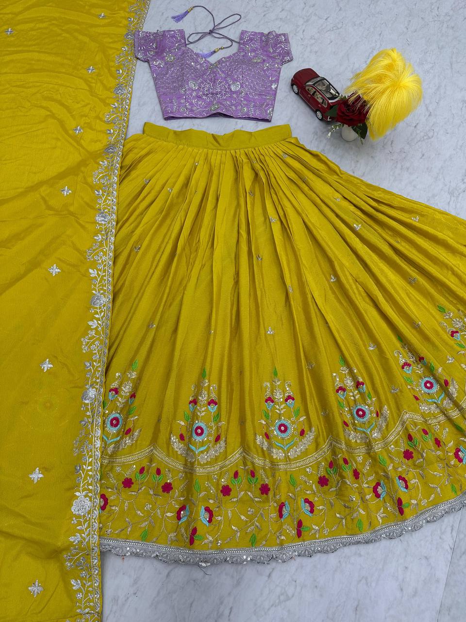 Heavy Embroidery Sequins Work Festival Special Chinon Lehenga Choli Set