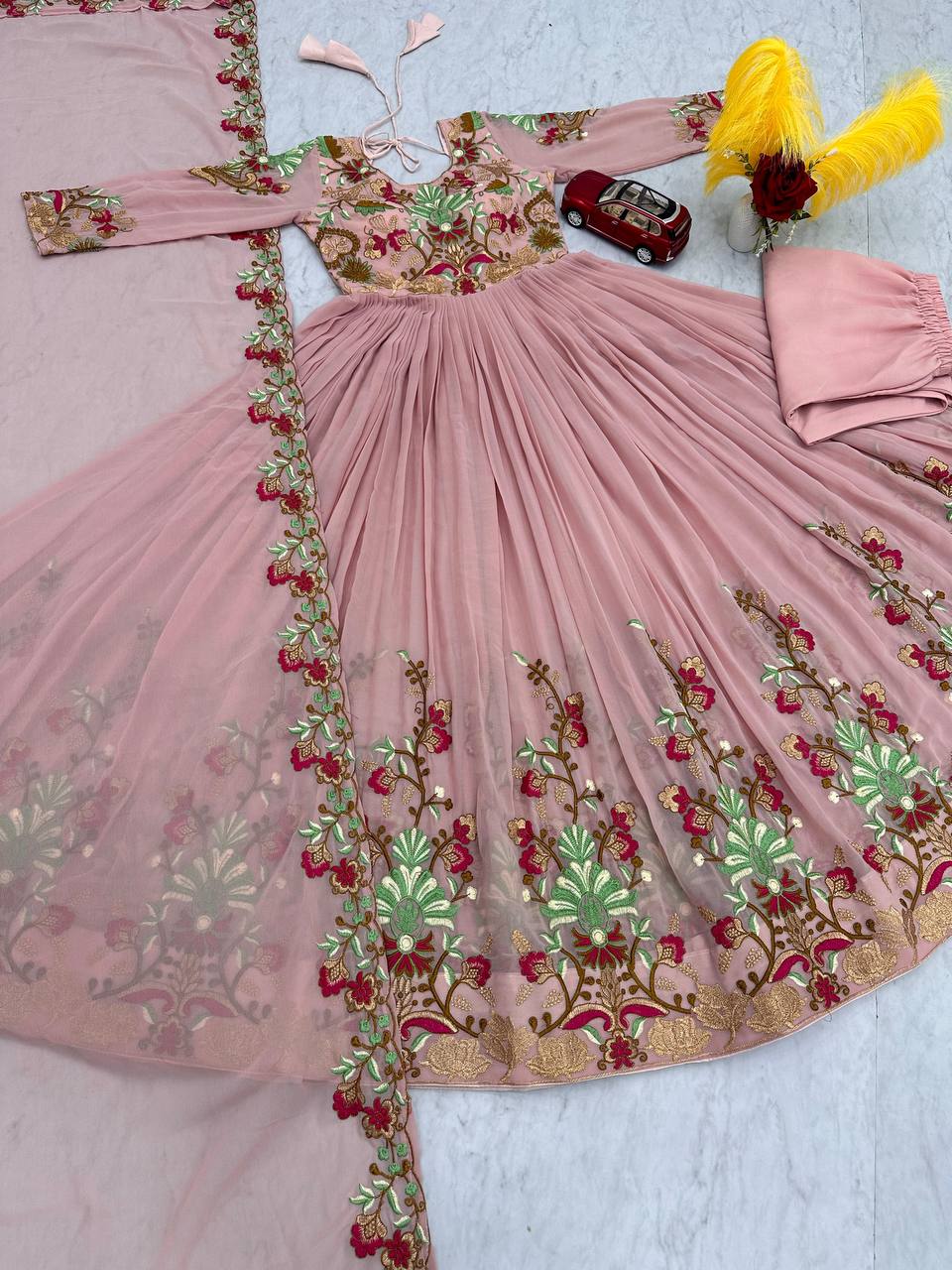 Janhvi Kapoor Inspired Fox Georgette Embroidered Gown with Dupatta & Pant