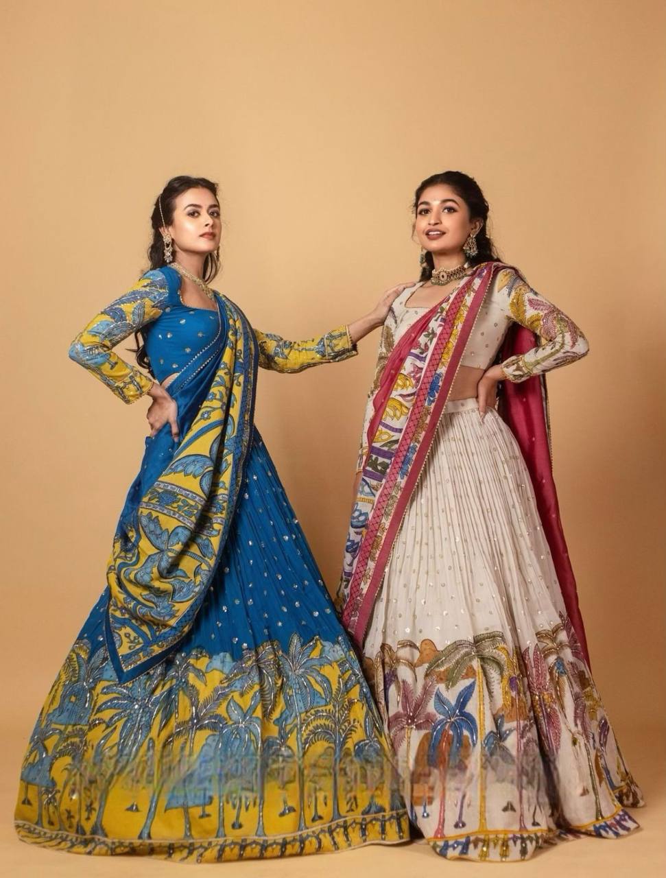 Premium Kalamkari Print Chent Crepe Lehenga Choli Set with Dupatta