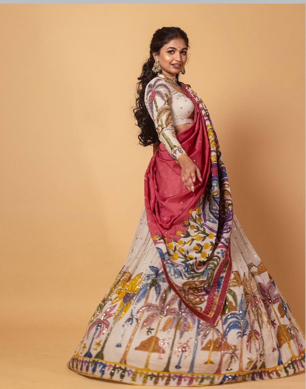 Premium Kalamkari Print Chent Crepe Lehenga Choli Set with Dupatta