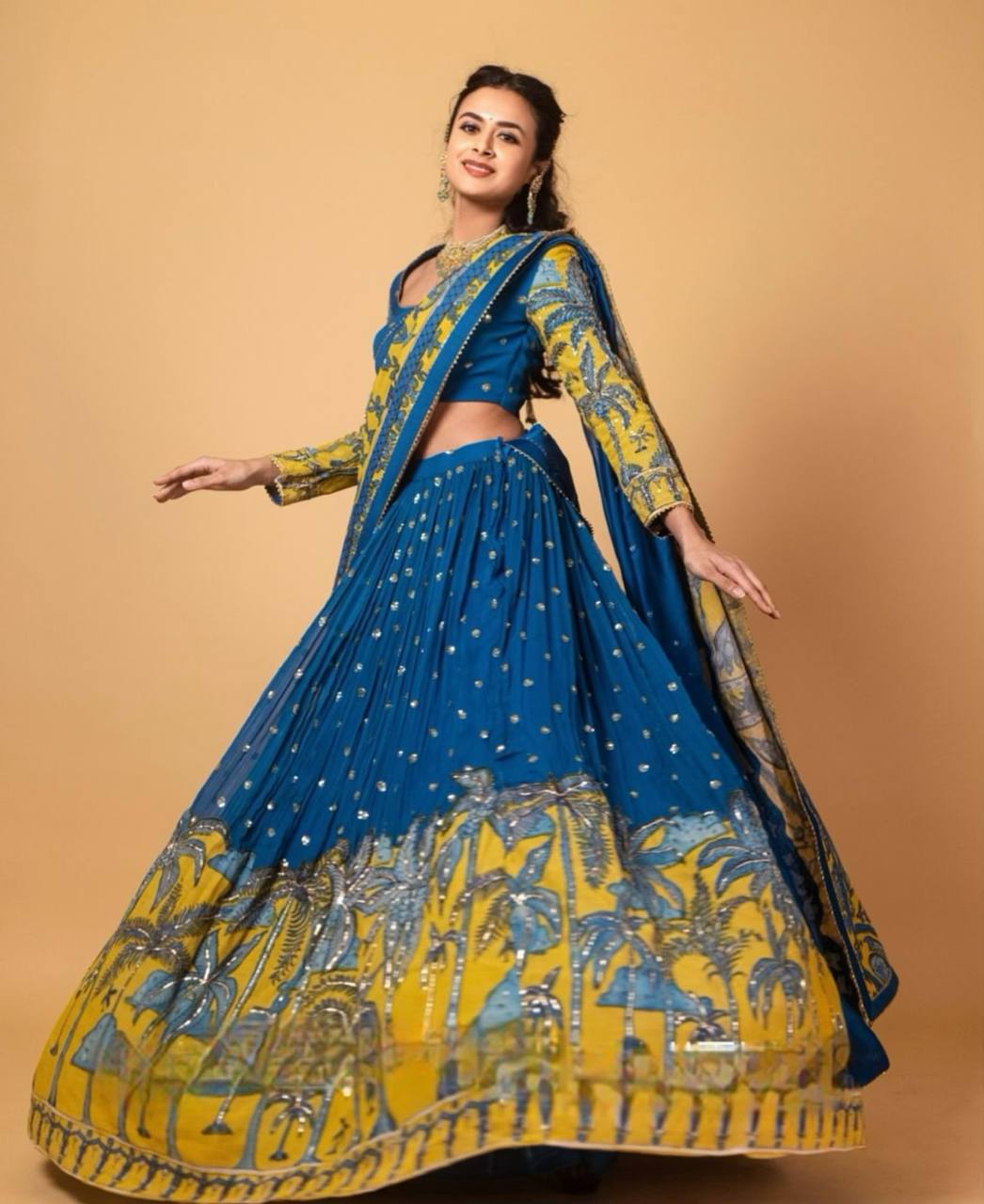 Premium Kalamkari Print Chent Crepe Lehenga Choli Set with Dupatta