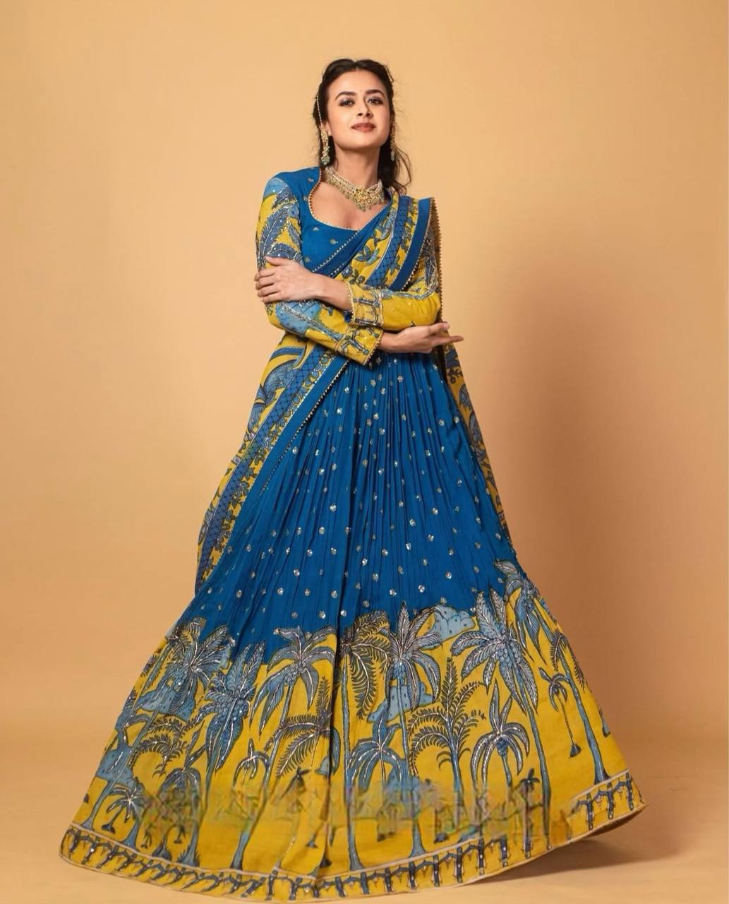 Premium Kalamkari Print Chent Crepe Lehenga Choli Set with Dupatta