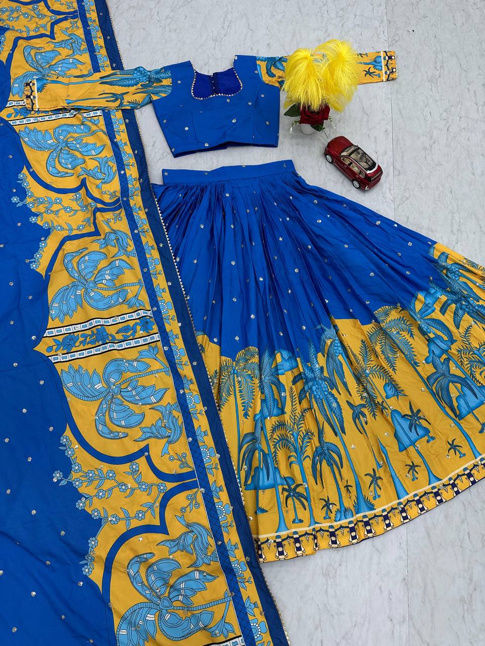 Premium Kalamkari Print Chent Crepe Lehenga Choli Set with Dupatta