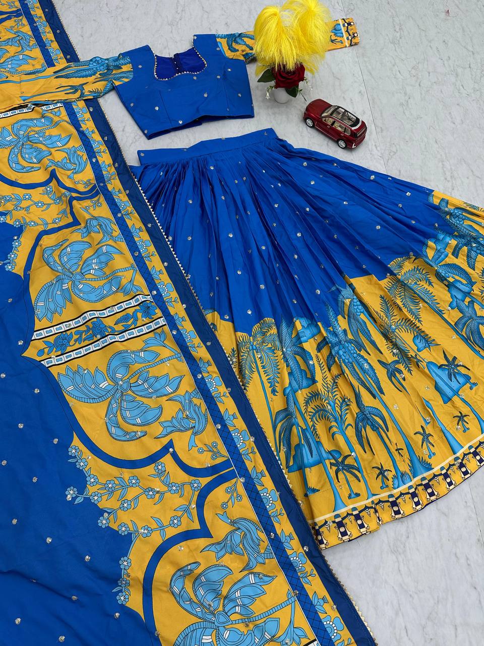 Premium Kalamkari Print Chent Crepe Lehenga Choli Set with Dupatta