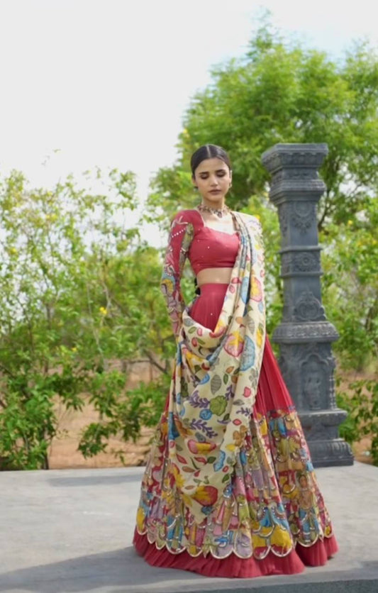 Festival Special Kalamkari Lehenga Choli Set – Chent Crepe Fabric