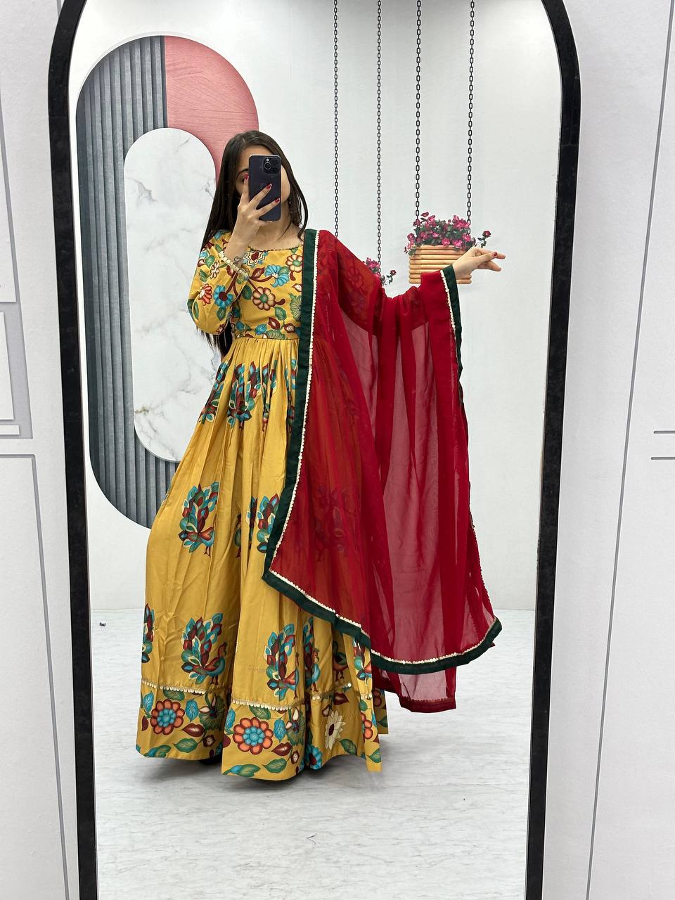 Digital Print Chent Crep Gown with Matching Dupatta - Fully Stitched, Micro Cotton Inner