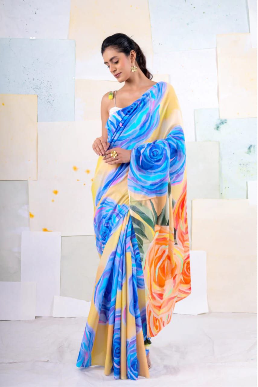 Luxurious Digital Printed Japan Satin Silk Saree with Blouse