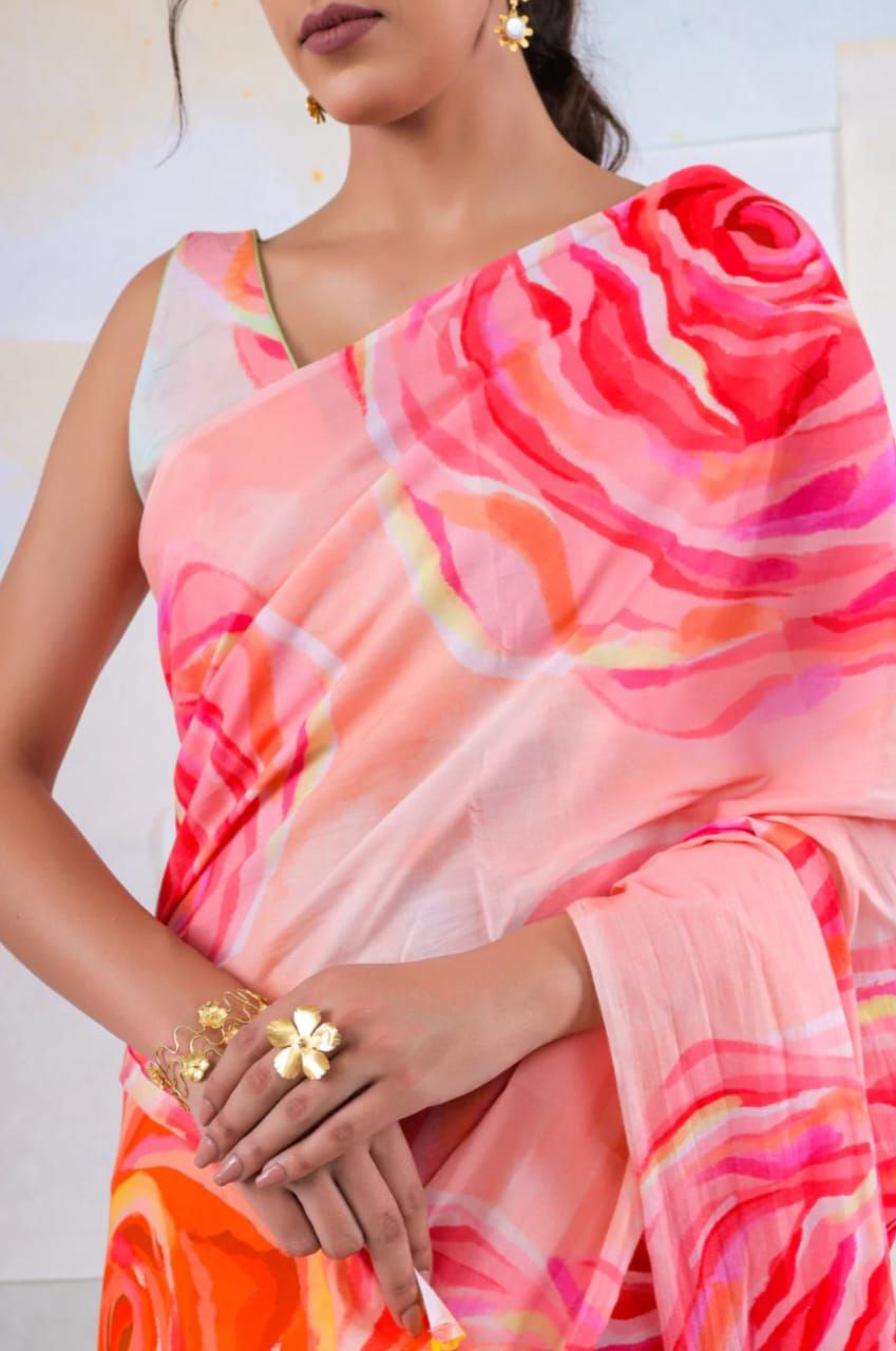 Luxurious Digital Printed Japan Satin Silk Saree with Blouse