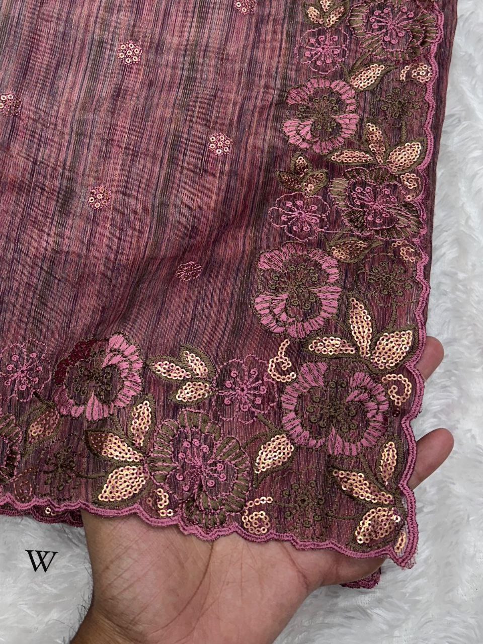 Exclusive Party Wear Printed Cotton Silk Saree with Lurex Zari Weaving & Matt Sequins Work