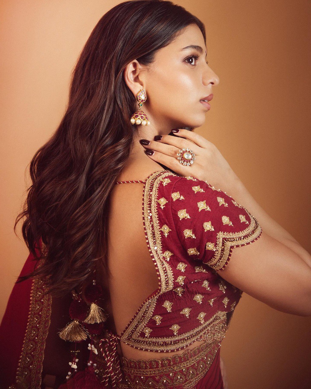 Bollywood-Inspired Red Lace Border Saree with Fancy Thread & Sequins Work