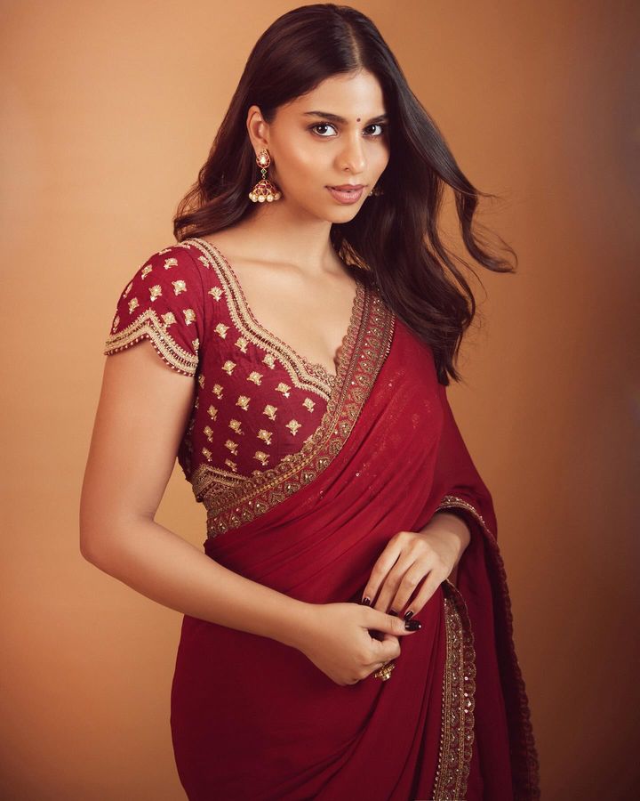 Bollywood-Inspired Red Lace Border Saree with Fancy Thread & Sequins Work