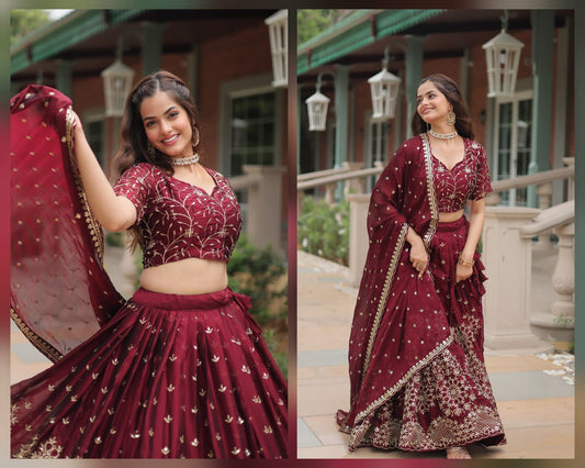 Designer Rangoli Silk Lehenga Choli with Heavy Sequins & Thread Embroidery