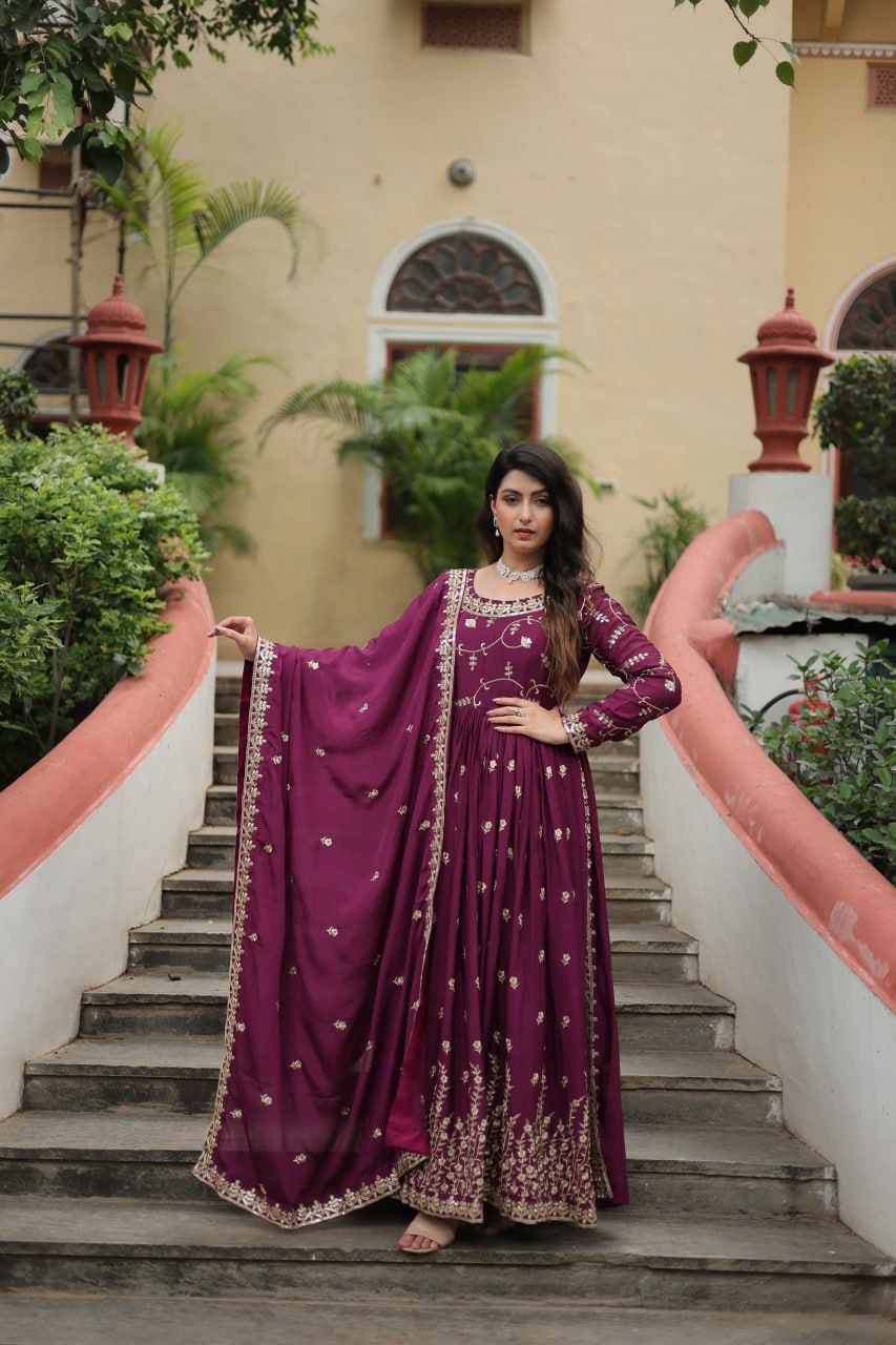 Premium Designer Readymade Top-Sharara-Dupatta Set with Chinon & Sequins Embroidered Work