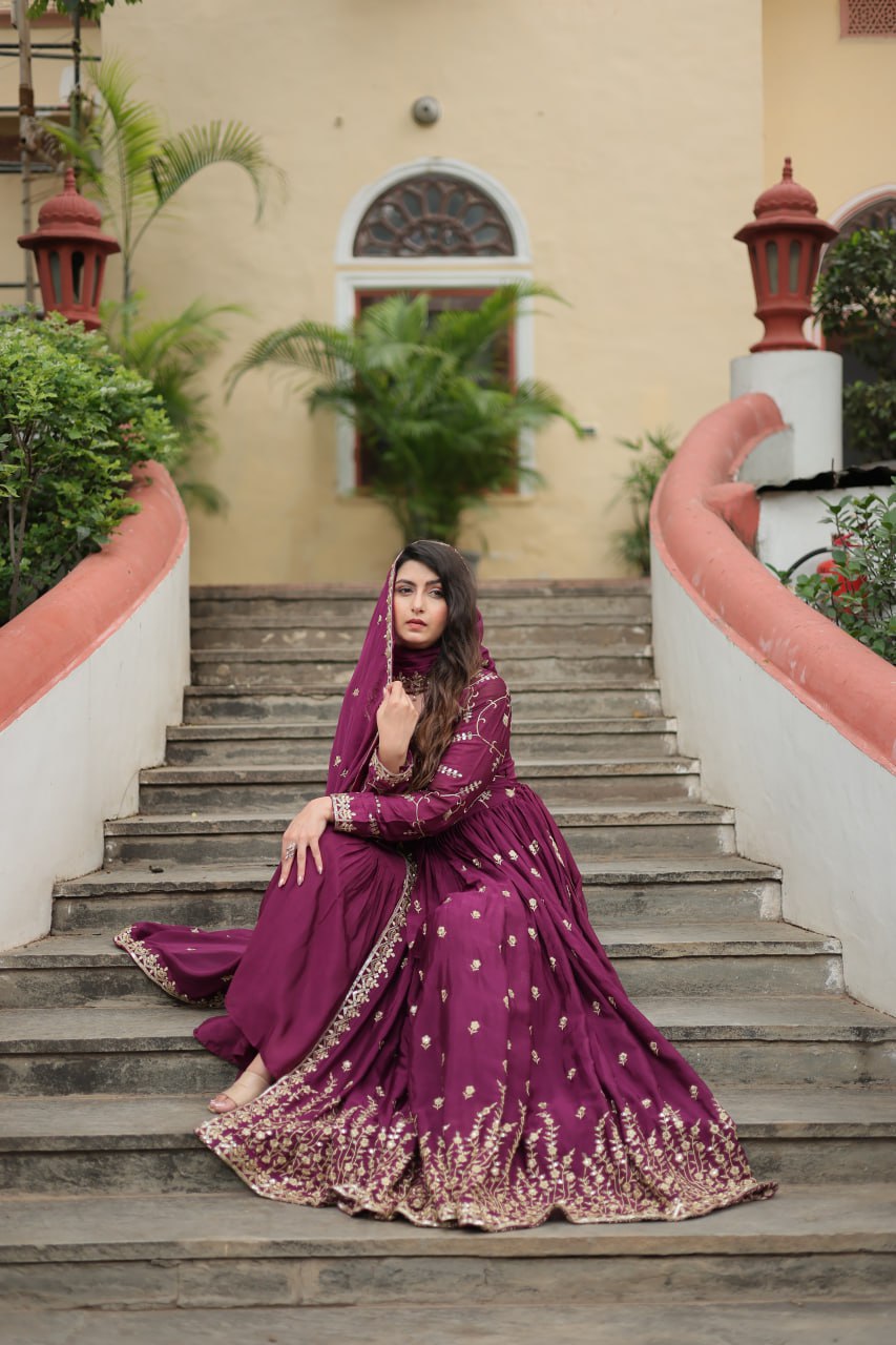 Premium Designer Readymade Top-Sharara-Dupatta Set with Chinon & Sequins Embroidered Work