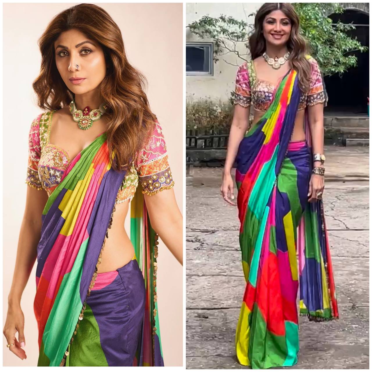 Bollywood Actress Shilpa Shetty Inspired Ready-to-Wear Japan Satin Silk Saree