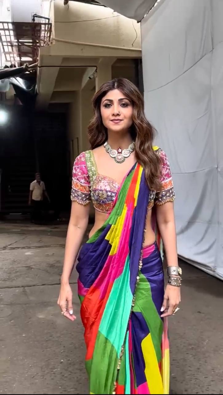 Bollywood Actress Shilpa Shetty Inspired Ready-to-Wear Japan Satin Silk Saree