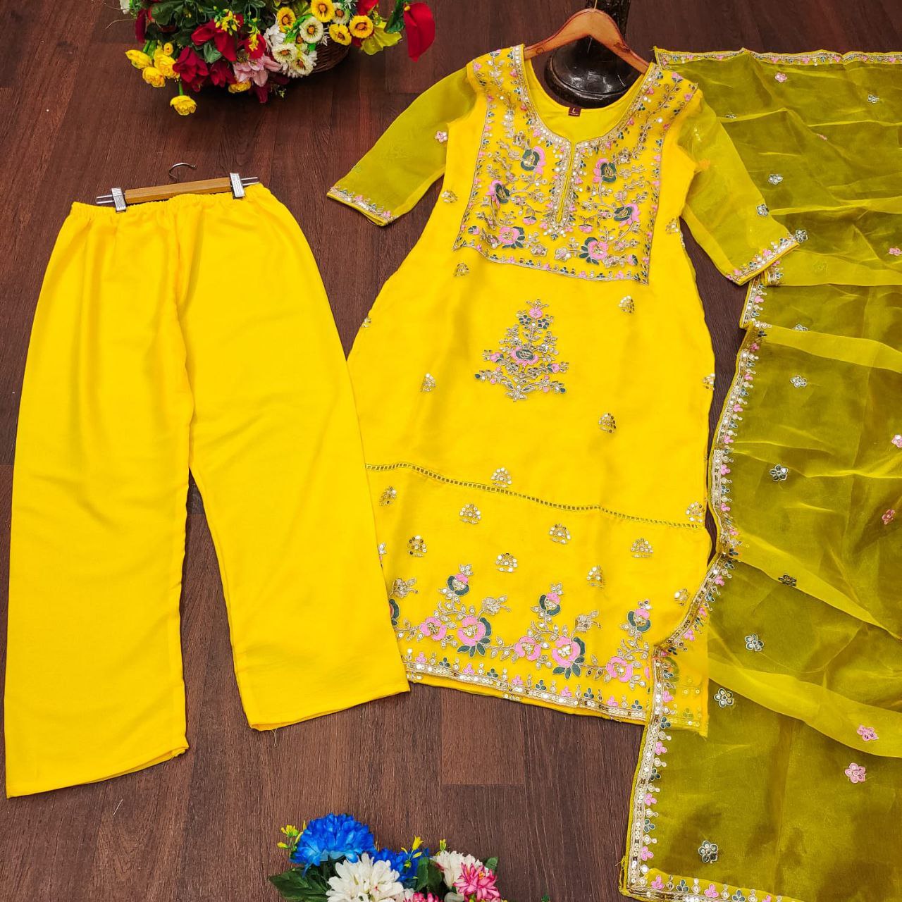 New Designer Embroidered Organza Kurta Suit Set with Dupatta