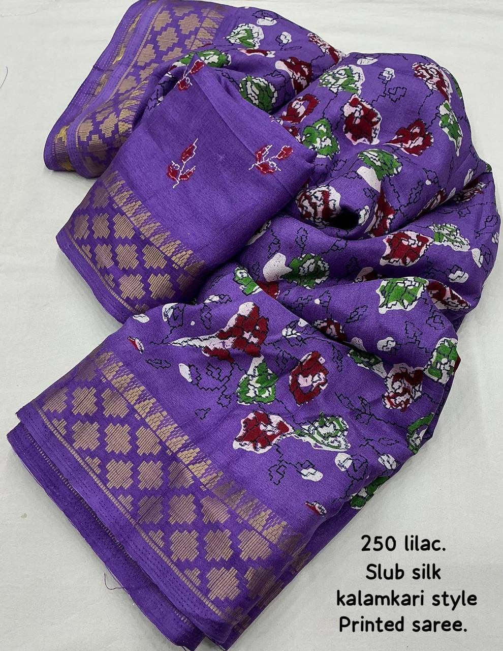 Lavender Soft Silk Handloom Kalamkari Saree with Zari Woven Border and Printed Blouse