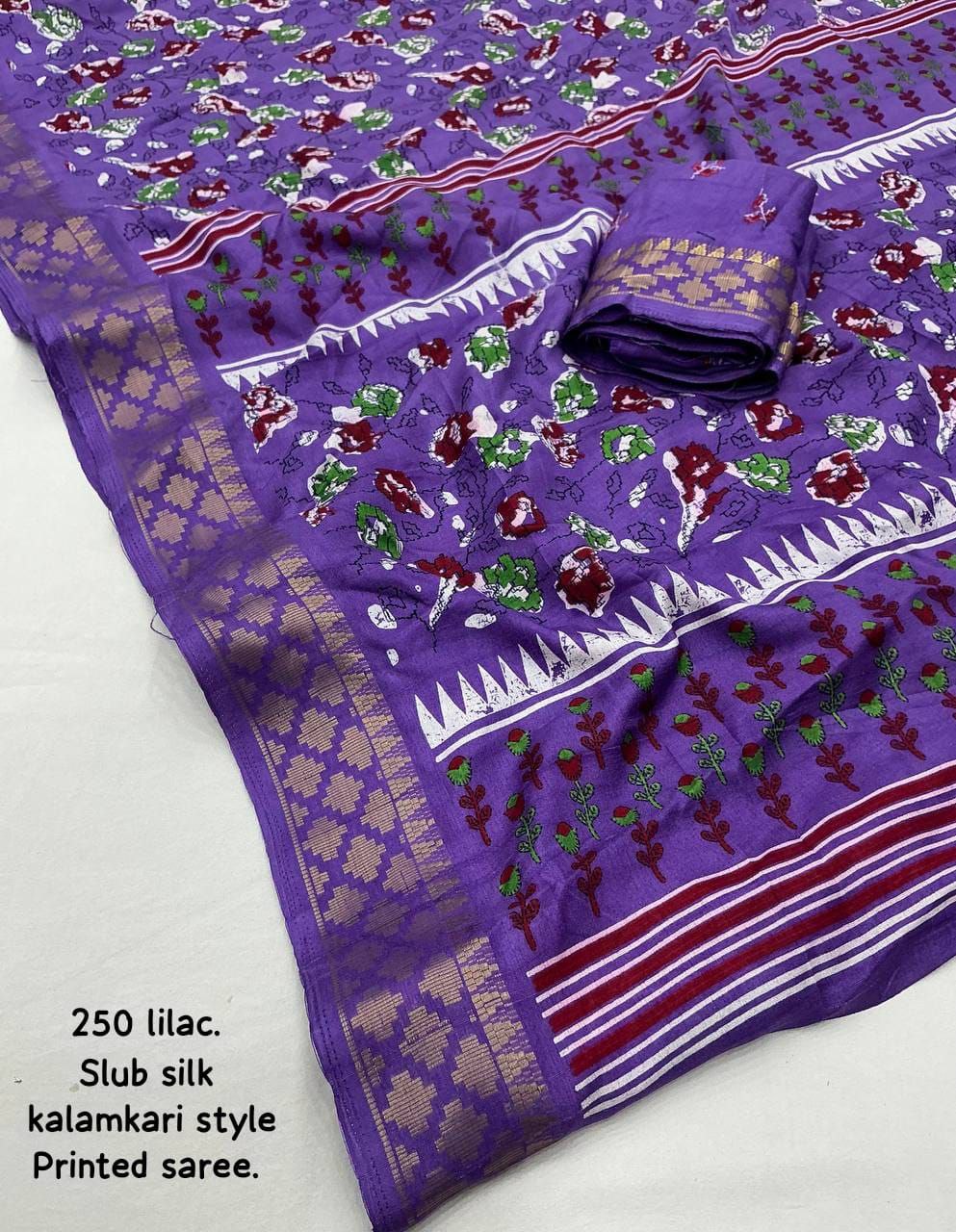 Lavender Soft Silk Handloom Kalamkari Saree with Zari Woven Border and Printed Blouse