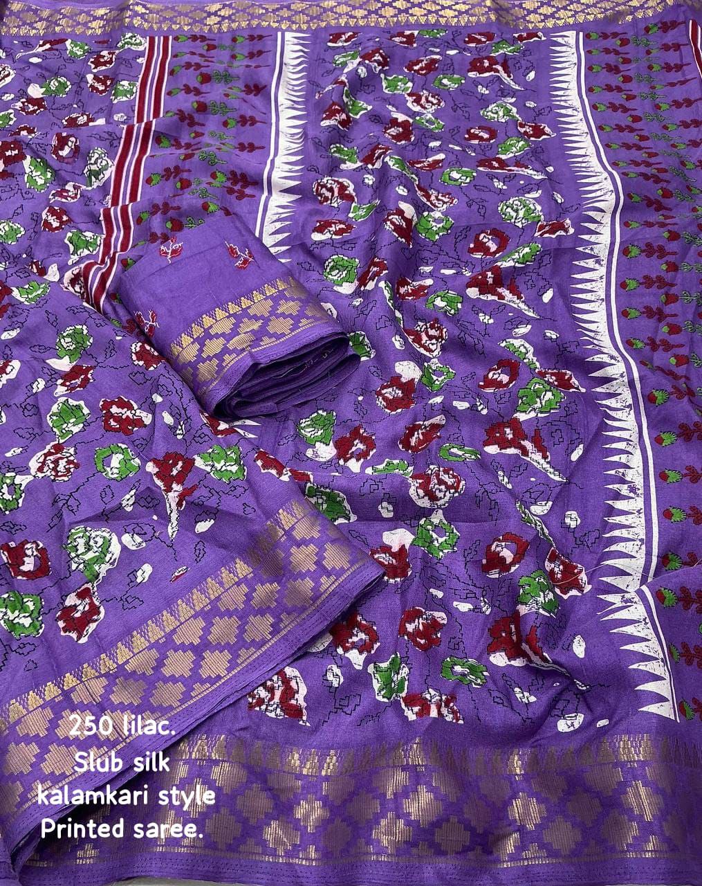 Lavender Soft Silk Handloom Kalamkari Saree with Zari Woven Border and Printed Blouse