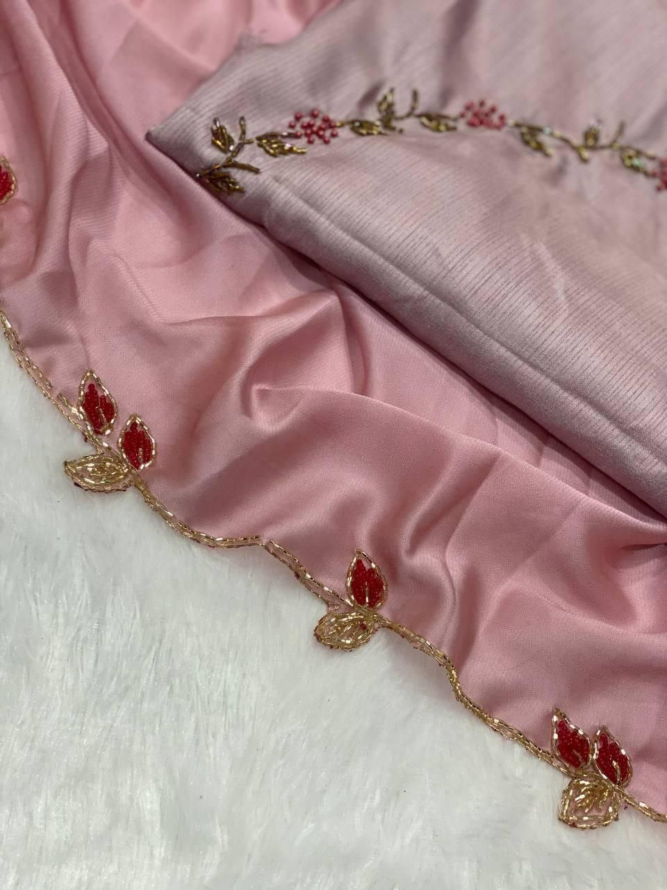 Elegant Heavy Rangoli Silk Saree with Handwork & Pearl Cutwork – Includes Heavy Silk Handworked Blouse