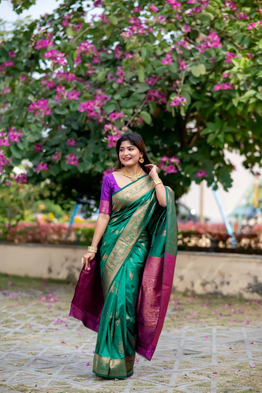 Premium Soft Banarasi Katan Silk Saree with Zari Weaving and Contrast Pallu