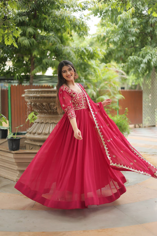 Elegant Faux Blooming Embroidered Gown with Dupatta