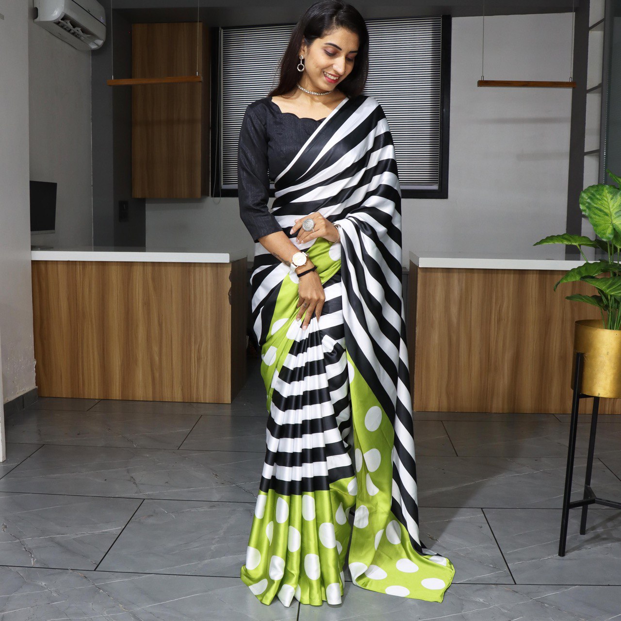 Pure Japan Satin Printed Sarees with Mono Banglory Blouse