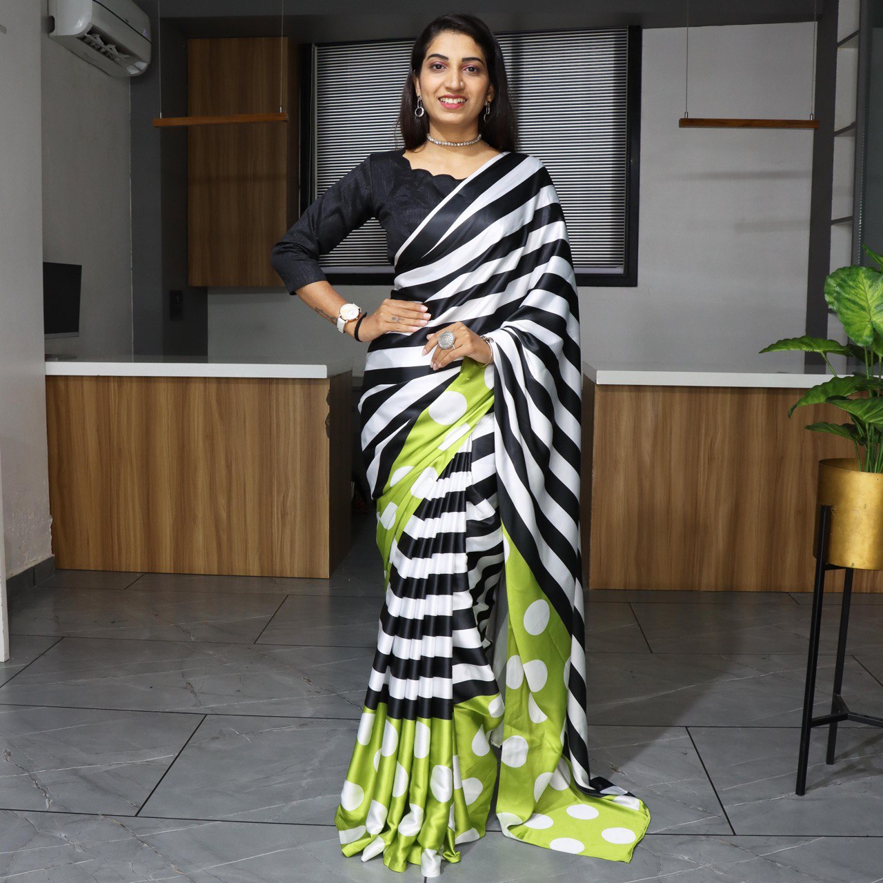 Pure Japan Satin Printed Sarees with Mono Banglory Blouse